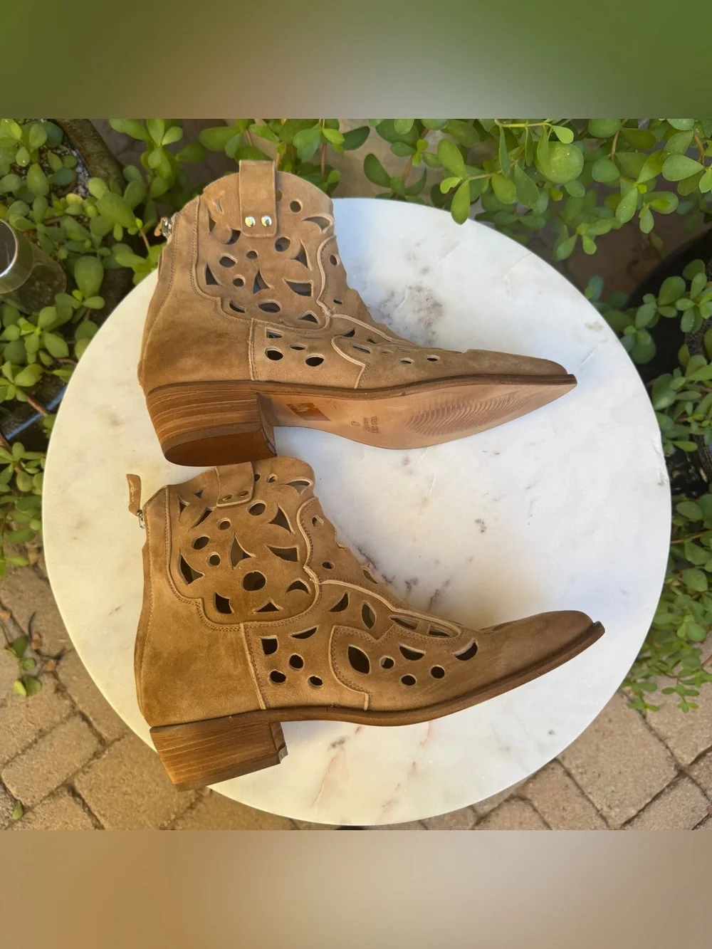 Mimmù Laser Cut Suede Leather Ankle Boots